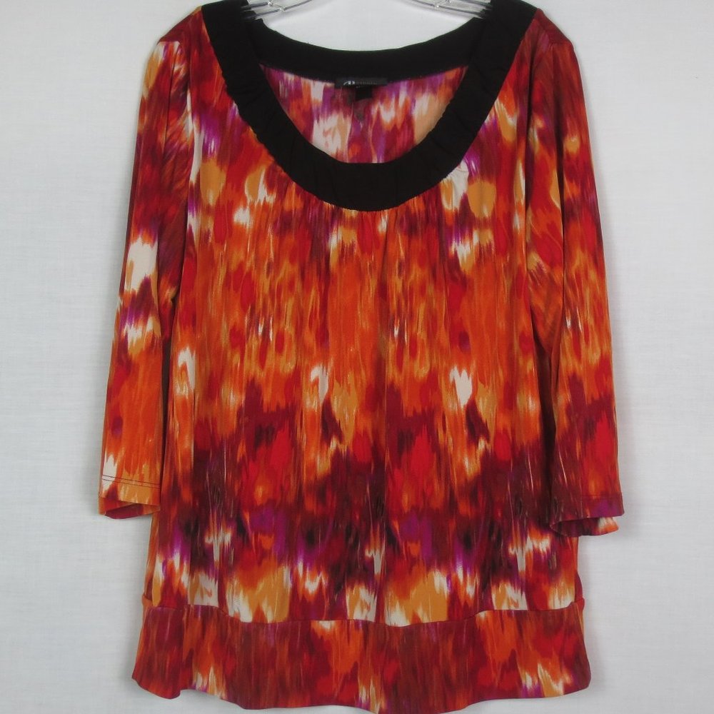 AB Studio Blouse Orange Magenta Abstract Print Flowy Stretch Knit Plus Size 1X